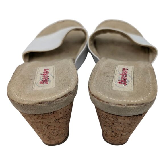 Skechers Cork Wedge Sandals Womens White Leather Slip On Open Toe Size 10 - Picture 10 of 13